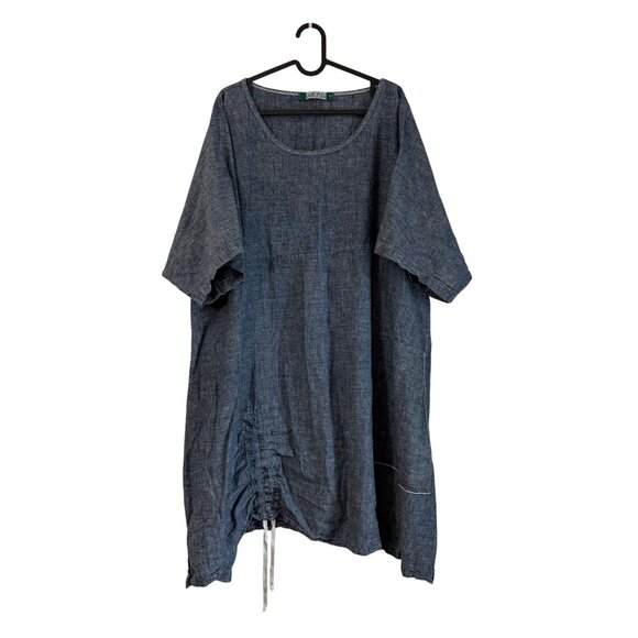 Blue Fish Hemp Cotton Lagenlook Art Ruched Oversized Tunic Dress Womens 2X